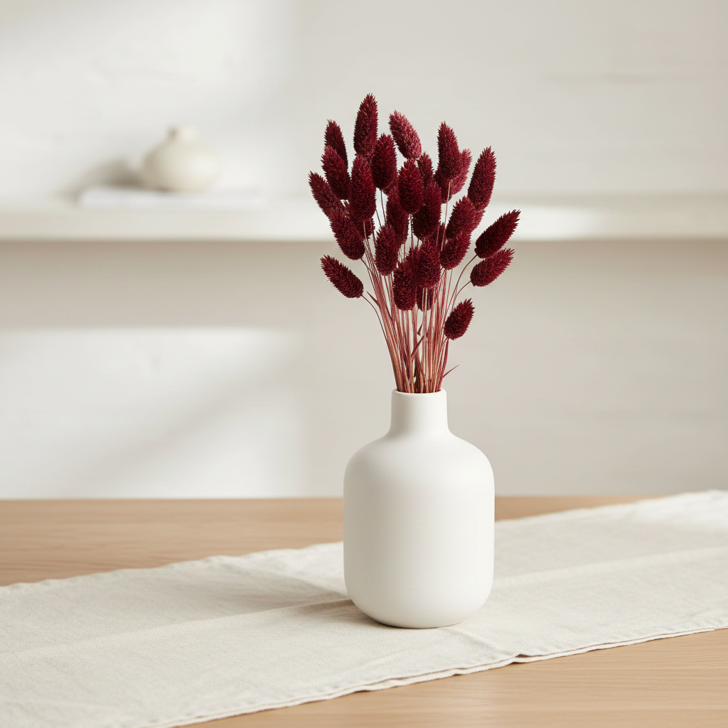 Sušený Phalaris bordo ve váze – elegantní sušená travina pro boho a podzimní dekorace